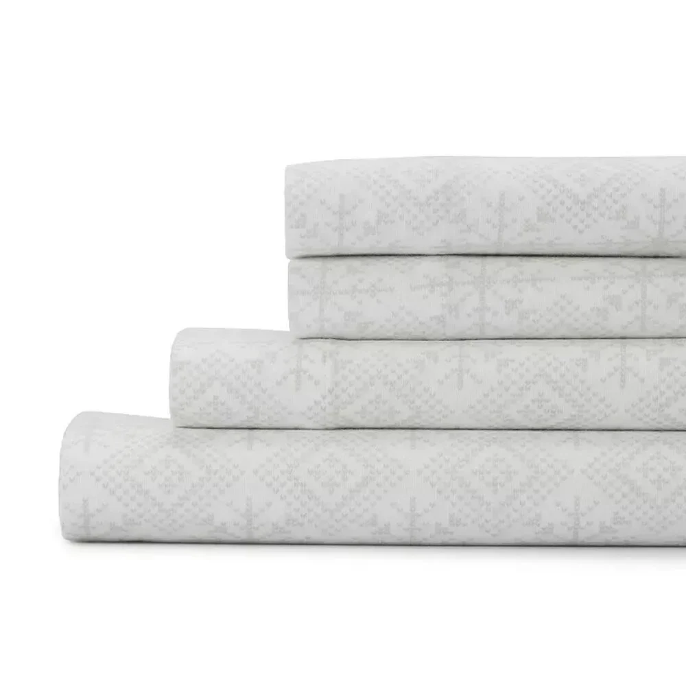Cuddl Duds Twin Sheet Set Heavyweight Flannel Fair Isle Lodge Farmhouse Winter